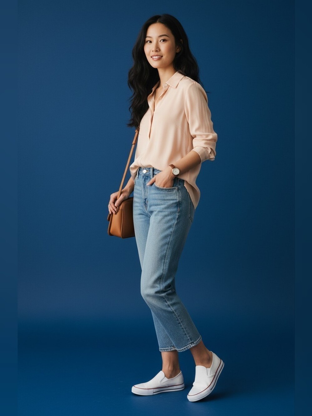 100% silk kathy ireland Peach Blush Long-Sleeve V-Neck Blouse